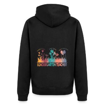 Kindergärtnerin Blume Groovy Teacher Zurück Zur - Unisex Premium Bio Zip Hoodie - Schwarz - Hinten - Nico (187cm)