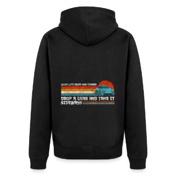 Drifting Tuning Straßenrennen Straße - Unisex Premium Bio Zip Hoodie - Schwarz - Hinten - Nico (187cm)