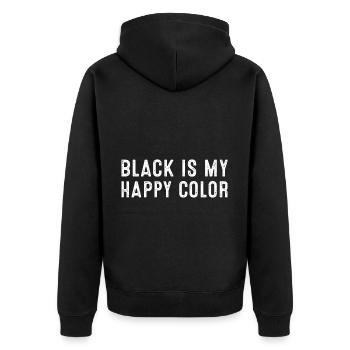 Schwarz ist meine glückliche Farbe - Unisex Premium Bio Zip Hoodie - Schwarz - Hinten - Nico (187cm)