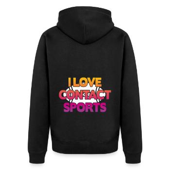 I love Contact Sports Football - Unisex Premium Bio Zip Hoodie - Schwarz - Hinten - Nico (187cm)