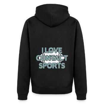 I love Contact Sports Football - Unisex Premium Bio Zip Hoodie - Schwarz - Hinten - Nico (187cm)