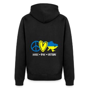 Peace Love Ukraine I Stand With Ukraine - Unisex Premium Bio Zip Hoodie - Schwarz - Hinten - Nico (187cm)