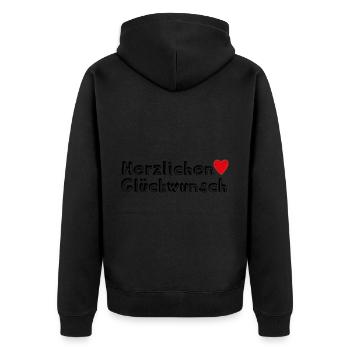 Herzlichen Glückwunsch Geschenk - Unisex Premium Bio Zip Hoodie - Schwarz - Hinten - Nico (187cm)