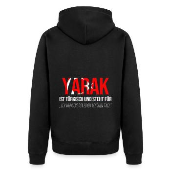 Yarak Schwanz Türke Türkei Türken Dummer Spruch - Unisex Premium Bio Zip Hoodie - Schwarz - Hinten - Nico (187cm)