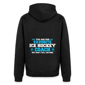 Sport Spieler Eishockey Coaches Geschenk - Unisex Premium Bio Zip Hoodie - Schwarz - Hinten - Nico (187cm)