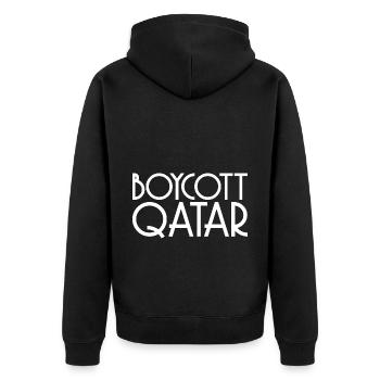 Boykott Spruch Katar Geschenk - Unisex Premium Bio Zip Hoodie - Schwarz - Hinten - Nico (187cm)