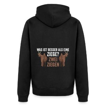 Was ist besser als eine Ziege? Zwei Ziegen - Unisex Premium Bio Zip Hoodie - Schwarz - Hinten - Nico (187cm)