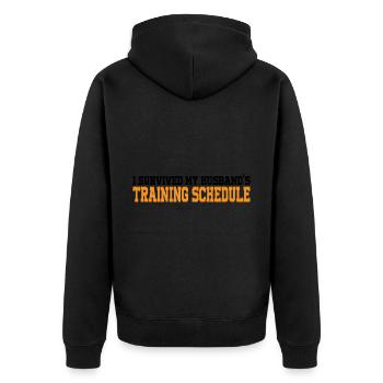 I Survived My Husband's Training Schedule 10 - Unisex Premium Bio Zip Hoodie - Schwarz - Hinten - Nico (187cm)