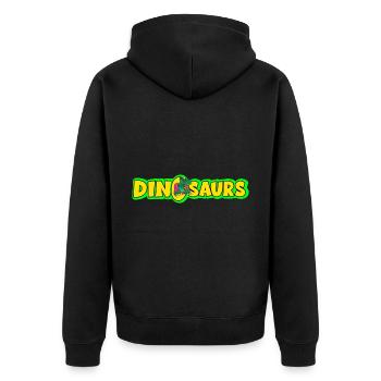 Here comes trouble dino für eine Dinosaurier - Unisex Premium Bio Zip Hoodie - Schwarz - Hinten - Nico (187cm)