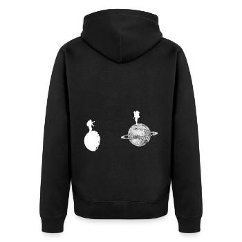 Planet - Wanderer - (2) - Unisex Premium Bio Zip Hoodie - Schwarz - Hinten - Nico (187cm)