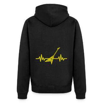 Herzschlag Gitarre - Rock 'n' Roll Punk Band Metal - Unisex Premium Bio Zip Hoodie - Schwarz - Hinten - Nico (187cm)