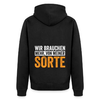 Wir brauchen mehr von meiner Sorte - Unisex Premium Bio Zip Hoodie - Schwarz - Hinten - Nico (187cm)