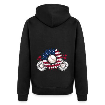 Patriotischer Baseball Sonnenblume - Unisex Premium Bio Zip Hoodie - Schwarz - Hinten - Nico (187cm)