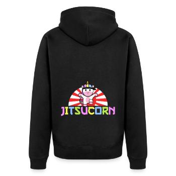 Brazilian Jiu Jitsu MMA Bjj Hugger - Unisex Premium Bio Zip Hoodie - Schwarz - Hinten - Nico (187cm)