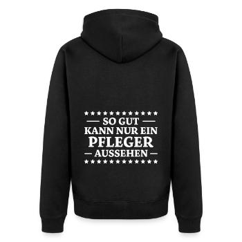 Pfleger Spruch Pflegekraft Lustig Pfleger Geschenk - Unisex Premium Bio Zip Hoodie - Schwarz - Hinten - Nico (187cm)