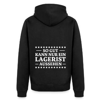 Lagerist Spruch Logistik Lustige Lagerist Geschenk - Unisex Premium Bio Zip Hoodie - Schwarz - Hinten - Nico (187cm)