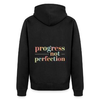 Progress instead of perfection Self-love - Unisex Premium Organic Zip Hoodie - black - Back - Nico (187cm)