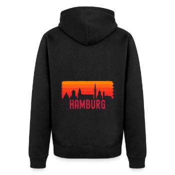 Hamburg Skyline Stadt Für Hamburger - Unisex Premium Bio Zip Hoodie - Schwarz - Hinten - Nico (187cm)