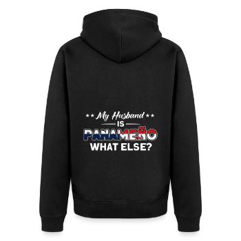 Mon mari est Panameno Panama souvenir - Veste à capuche bio Premium Unisexe - noir - Dos - Nico (187cm)