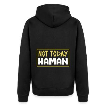 Not Today Haman Purim Judaism - Unisex Premium Organic Zip Hoodie - black - Back - Nico (187cm)