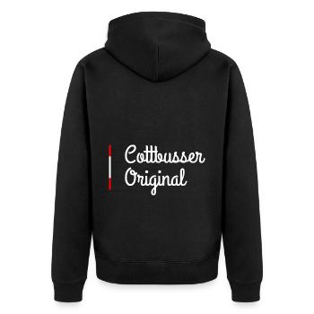 Cottbus - Unisex Premium Bio Zip Hoodie - Schwarz - Hinten - Nico (187cm)