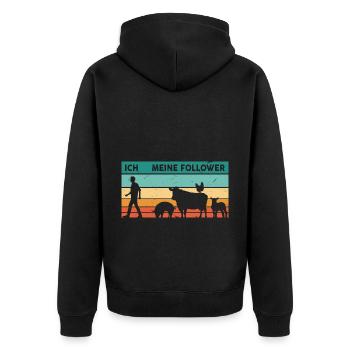 Ich Meine Follower Schwein Kuh Schaf Huhn Nutztier - Unisex Premium Bio Zip Hoodie - Schwarz - Hinten - Nico (187cm)