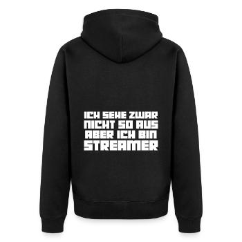 Gaming Zocken Zocker Gamer Streaming Streamer - Unisex Premium Bio Zip Hoodie - Schwarz - Hinten - Nico (187cm)