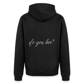 Buhst du dummes positives Zitat - Unisex Premium Bio Zip Hoodie - Schwarz - Hinten - Nico (187cm)