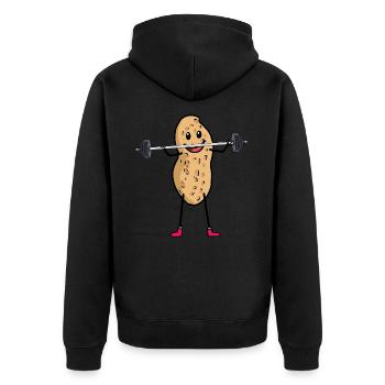 Erdnuss Erdnüsse Bodybuilder Sportler Sport - Unisex Premium Bio Zip Hoodie - Schwarz - Hinten - Nico (187cm)