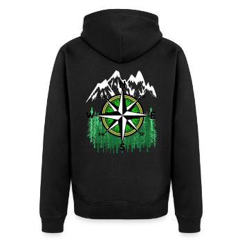 Wilderness Mountains Mountain Compass Windrose Mountains - Unisex Premium Organic Zip Hoodie - black - Back - Nico (187cm)