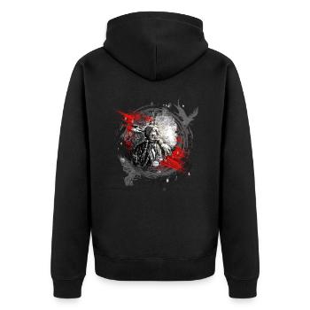 Indianischer Häuptling Modern Art - Unisex Premium Bio Zip Hoodie - Schwarz - Hinten - Nico (187cm)