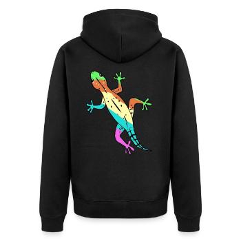 Eidechse Gecko Zoologie Wildtiere Lurch Amphibie - Unisex Premium Bio Zip Hoodie - Schwarz - Hinten - Nico (187cm)