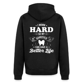 I Work Hard So My Samoyed Can Have A Better Life - Unisex Premium Organic Zip Hoodie - black - Back - Nico (187cm)