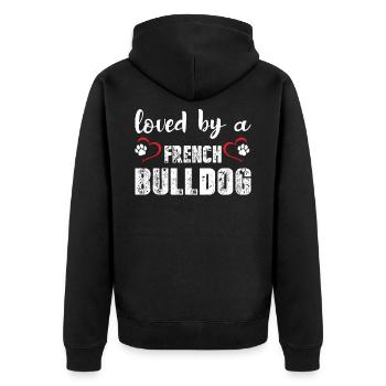 Loved By A French Bulldog - Unisex Premium Bio Zip Hoodie - Schwarz - Hinten - Nico (187cm)