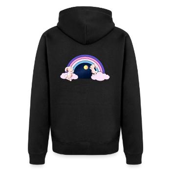 Rainbow Fantasy Rabbit Kids Moon Starry Sky - Unisex Premium Organic Zip Hoodie - black - Back - Nico (187cm)