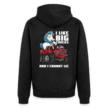 J’aime les gros monster trucks et les licornes - Veste à capuche bio Premium Unisexe - noir - Dos - Nico (187cm)