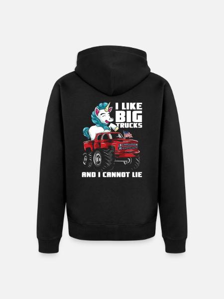 Ich mag große Monstertrucks & Einhörner - Unisex Premium Bio Zip Hoodie - Schwarz