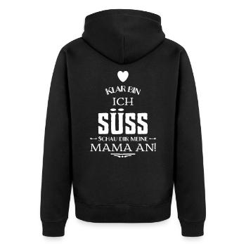 Klar bin ich süß schau dir meine Mama an T-shirt - Unisex Premium Bio Zip Hoodie - Schwarz - Hinten - Nico (187cm)