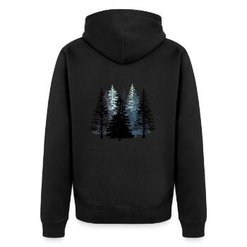 Wald Schwarz weiß Wildnis Natur Tannen Tanne - Unisex Premium Bio Zip Hoodie - Schwarz - Hinten - Nico (187cm)
