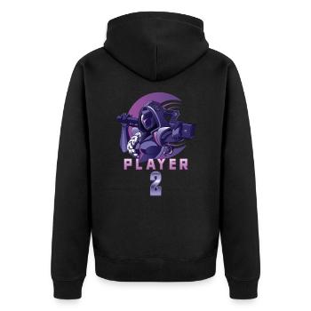 Passende Spielerpaar Spieler 1 Spieler 2 - Unisex Premium Bio Zip Hoodie - Schwarz - Hinten - Nico (187cm)