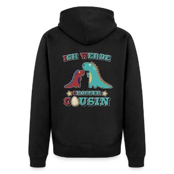 Ich werde Cousin für grosse Cousins 2020 - Unisex Premium Bio Zip Hoodie - Schwarz - Hinten - Nico (187cm)