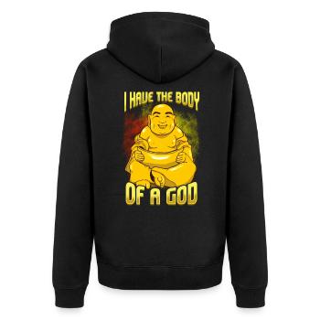 Ich habe den Körper eines Gottes Funny Papa Körper-Design für - Unisex Premium Bio Zip Hoodie - Schwarz - Hinten - Nico (187cm)