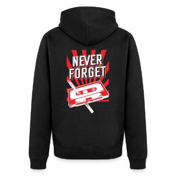 Never Forget Audio Cassette 70s 80s 90s poison - Unisex Premium Bio Zip Hoodie - Schwarz - Hinten - Nico (187cm)