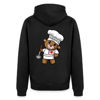 Teddybär Koch Kochmütze Kelle Suppen Küche - Unisex Premium Bio Zip Hoodie - Schwarz - Hinten - Nico (187cm)