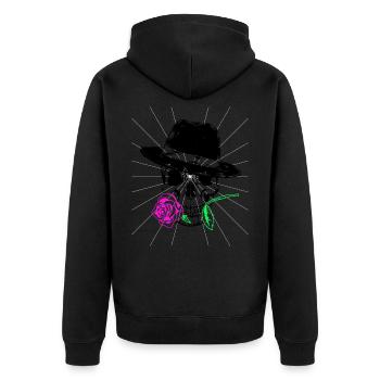 Romantisch Totenkopf Schädel Gentleman Casanova - Unisex Premium Bio Zip Hoodie - Schwarz - Hinten - Nico (187cm)