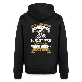 Radfahrer Geld Allein Macht Nicht Glücklich - Unisex Premium Bio Zip Hoodie - Schwarz - Hinten - Nico (187cm)