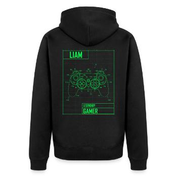 Liam Name Geschenk Personalisiert Legendärer - Unisex Premium Bio Zip Hoodie - Schwarz - Hinten - Nico (187cm)