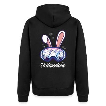 Apres Ski Hase Skihaserl - Unisex Premium Bio Zip Hoodie - Schwarz - Hinten - Nico (187cm)