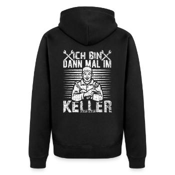 Handwerker Werkzeug Ich Bin Dann Mal Im Keller - Unisex Premium Bio Zip Hoodie - Schwarz - Hinten - Nico (187cm)