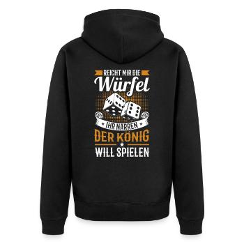 Reicht mir die Würfel ihr Narren der König will - Unisex Premium Bio Zip Hoodie - Schwarz - Hinten - Nico (187cm)